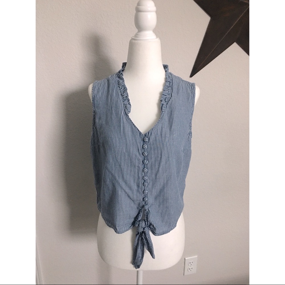 Blue Pinstripe Tie Sleeveless Shirt